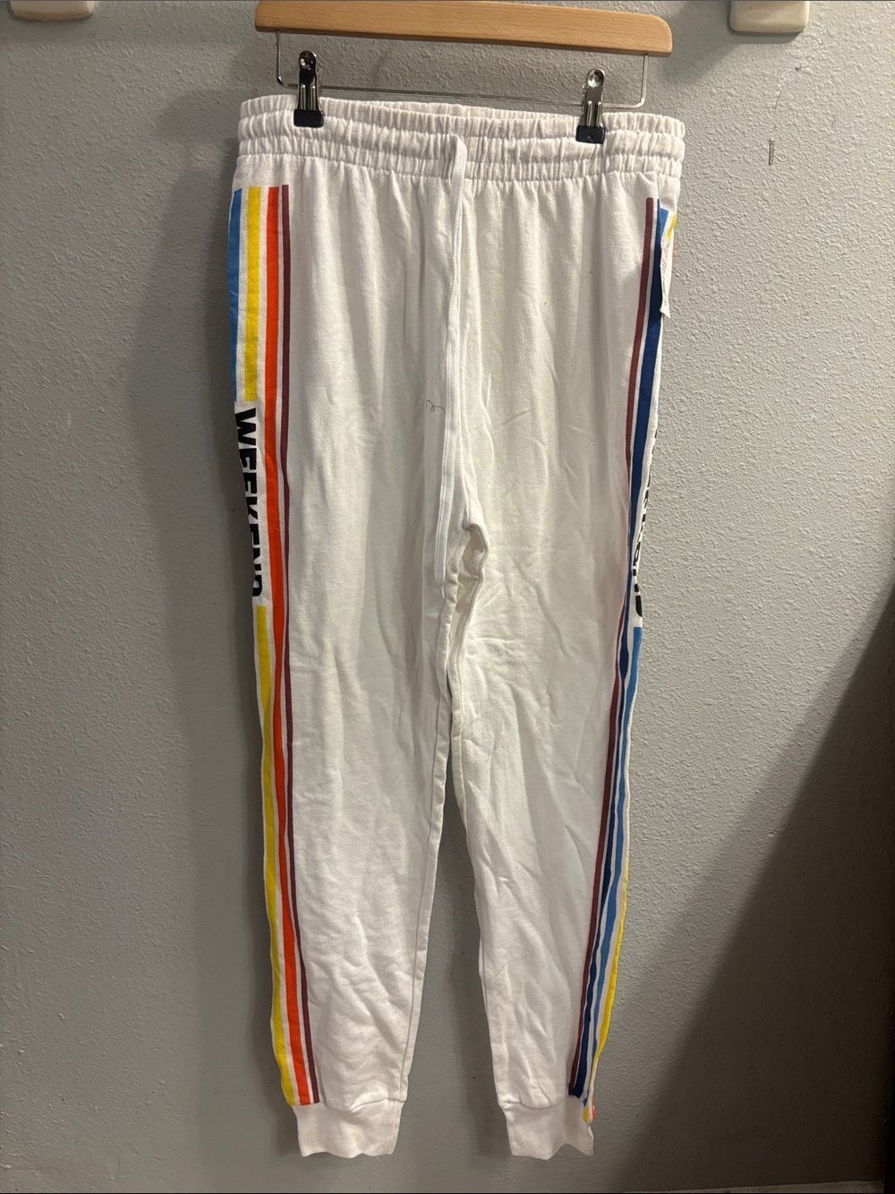 White Sweat Joggers with Rainbow Side Stripes